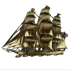Vintage MCM Gold Tall Ship Wall Art Decor Syroco Inc Made in USA #4261 16”x13”